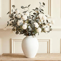 White Artificial Flowers & Greenery With Vase, Faux Floral Arrangement Centerpiece for Dining Table, Realistic Silk Flowers With Modern Vase for Kitchen, Living Room, Bedroom, Entryway & Bathroom