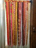 ETHINUMATIC®️ Recycled Silk Sari Ribbon Door Curtain, Bohemian Boho Room Divider, Rod Pocket, Handmade, 80x48 Inch (Yellow)
