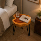 Live Edge Round Wood End Table – Solid Wood Side Table with Mid-Century Hairpin Legs – Unique Handmade Nightstand, Plant Stand for Bedroom, Living Room & Studio Decor