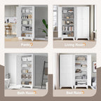 Metal Pantry Cabinet 75" with 2 Doors and 4 Adjustable Shelves, Freestanding Kitchen Cupboard Storage Cabinet for Dining Room, Living Room or Bathroom, White