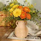Brown Glass Vase with Handles - 7.5 Inch Rustic Terracotta Style Flower Vase, Vintage Decorative Round Bud Jar for Dried Flowers, Earthy Aesthetic Centerpiece for Modern Farmhouse & Boho Home Decor