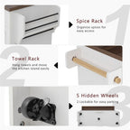 53.2" Two-Tier Kitchen Island with Power Outlet, Rustic White | Rolling Bar Cabinet with Storage, 4 Door Shelves, Adjustable Shelves, 3 Drawers for Kitchen