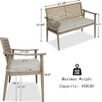 NOBLEMOOD Outdoor Patio Bench with Cushion, 2-Person Garden Loveseat Bench with Wicker Backrest, Aluminum Frame for Outside, Garden, Lawn, Front Porch, Backyard
