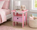 Furinno Andrey Side Table with Bin Drawer, Pink End Table with Open Shelves, Night Stand, Bedside Table, for Living Room, Bedroom, Pink