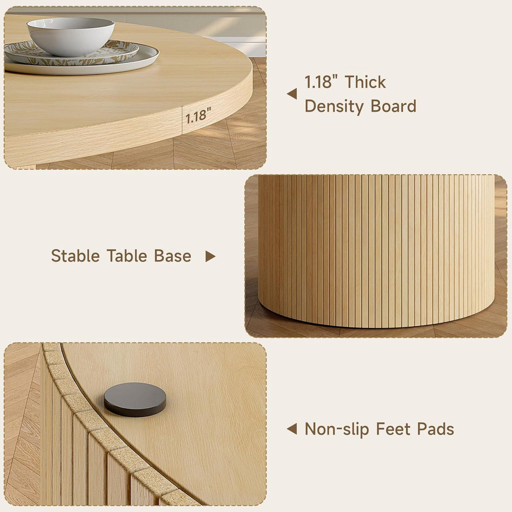 47 inch Round Dining Table for 4, Circle Kitchen Table with Wood Strip Base, Modern Farmhouse Dinner Tables for Kitchen, Living Room (Oak)