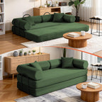 79" Corduroy Sofa Bed, Boneless Couch in a Box with 2 Pillows, High-Density Foam 4-in-1 Foldable Sleeper Futon Loveseat for Small Spaces, No Assembly, Side Pockets, Hex Arm Hunter Green