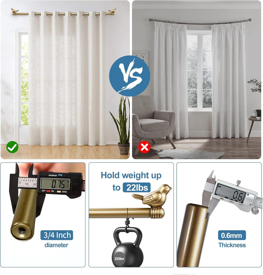 3/4-inch Cute Decorative Bird Adjustable Window Treatment Curtain Single Rod Set, 28" to 48" - Renaissance Gold
