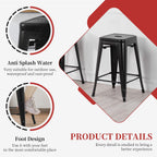 FDW Metal Bar Stools Set of 4 Counter Height Bar Stools 24 Inches Industrial Bar Chairs Patio Stool Stackable Backless Stool Indoor Outdoor Metal Kitchen Stools Bar Chairs (Black, 24")