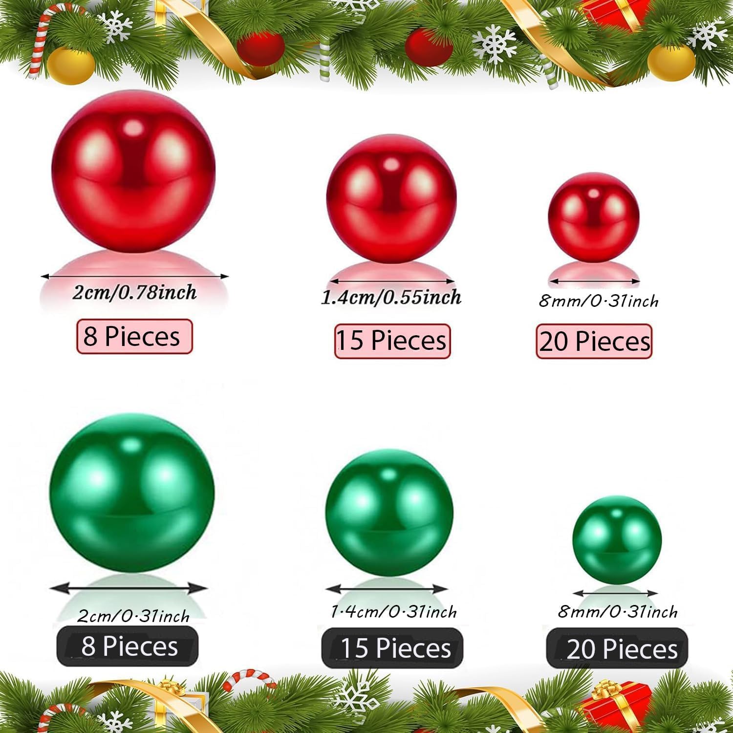 98 Pieces Christmas Vase Filler Decorations for Beads Faux Beads Party Garland for Vases Filler Wedding Centerpiece Christmas Party Decor (Christmas Theme)