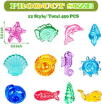 450 PCS Seashells Sensory Bin Filler, Mini Resin Ocean Seashell Animal Figures Diving Gems Vase Fillers for Fish Aquarium Fairy Garden Table Decorations