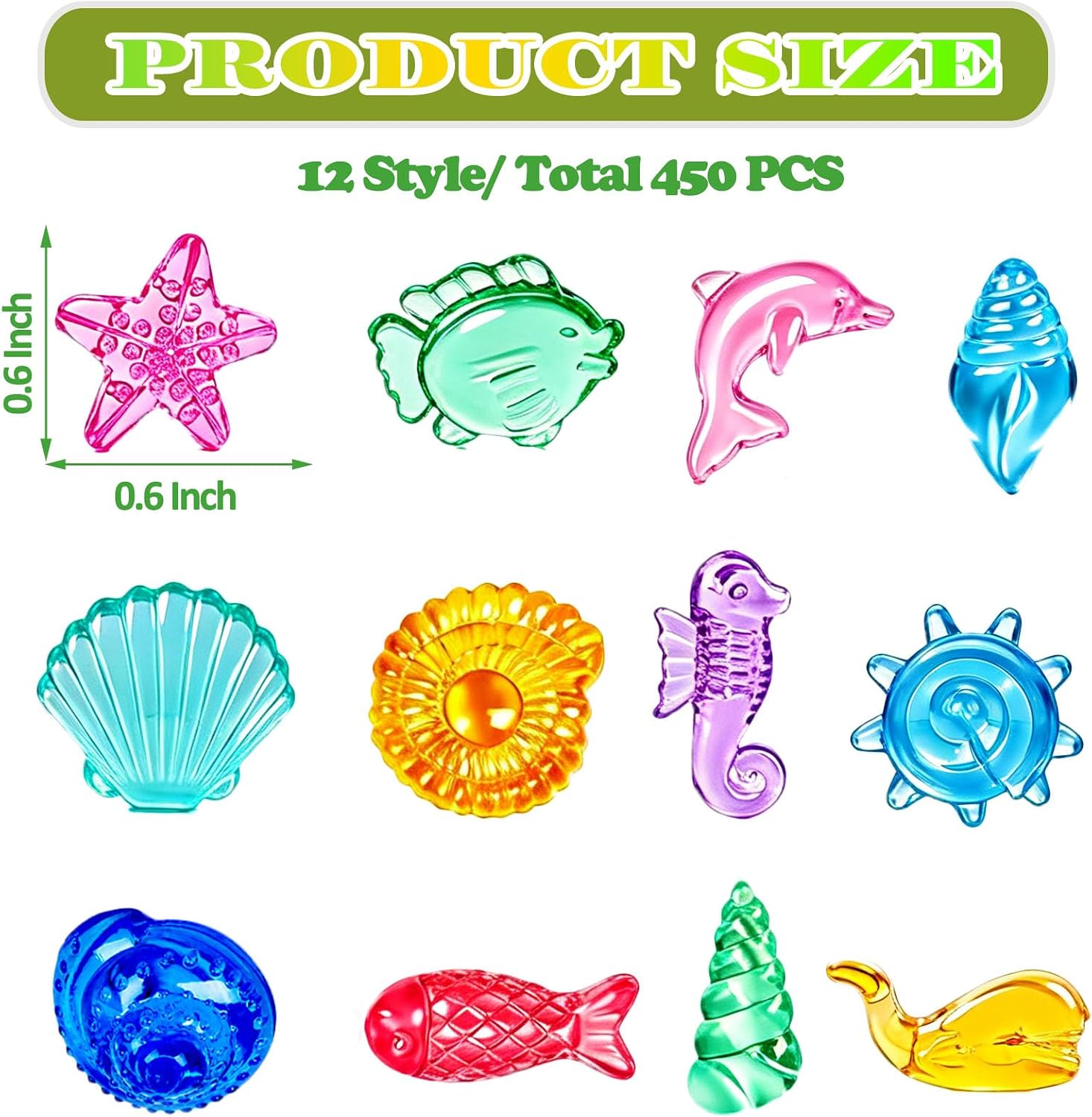 450 PCS Seashells Sensory Bin Filler, Mini Resin Ocean Seashell Animal Figures Diving Gems Vase Fillers for Fish Aquarium Fairy Garden Table Decorations
