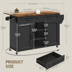 RALGEND Kitchen Island with Power Outlets & Drop Leaf, Kitchen Cart with Storage, Drawer and Spice Rack, Tower Rack, Island Table, Black and Rustic Brown