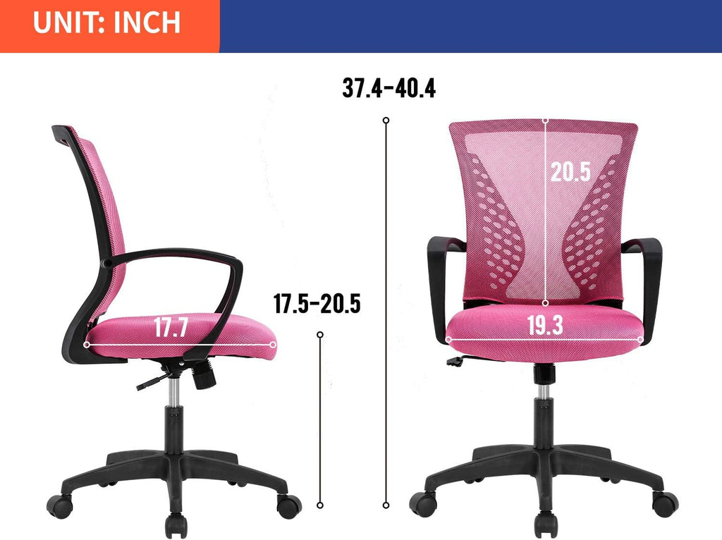 Home Office Chair Computer Ergonomic Chair Mesh Mid Back with Wheels Lumbar Support Armrest and Adjustable Executive for Men&Women