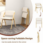 POWERSTONE Folding Chairs Set of 2 with Cushion, Modern Foldable Kitchen Dining Chairs with Rubber Wood Legs for Guests Home Office Wedding Party, No Assembly Natural