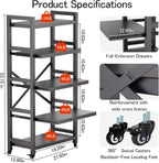 Kitchen Shelf Organizer 5 Tiers Metal Kitchen Bakers Rack Microwave Stand with Storage Cabinet Kitchen Shelves Kitchen Rack for Spices,Pots,Kitchen Rack for Kitchen, Entryway, Living Room