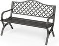 PHI VILLA Black Outdoor Garden Bench for Outdoors with Cast Iron Backrest and Sturdy Steel Frame 2-3 Seater Patio Bench for Porch Park and Yard