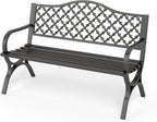 PHI VILLA Black Outdoor Garden Bench for Outdoors with Cast Iron Backrest and Sturdy Steel Frame 2-3 Seater Patio Bench for Porch Park and Yard