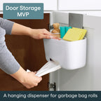 YouCopia DoorStash Garbage Bag Dispenser, Hanging Kitchen Cabinet Door Trash Bag Organizer with Removable Lid for Storage, Speckled White