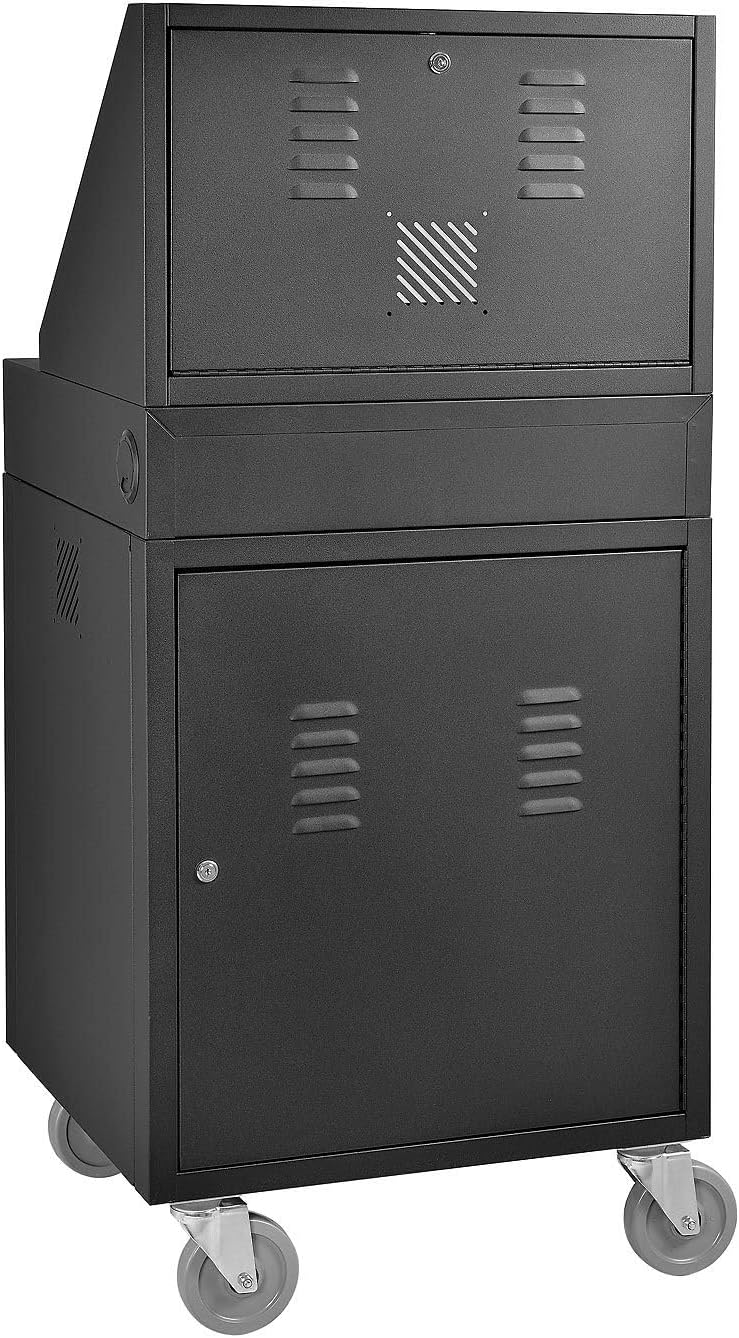 Global Industrial Mobile LCD Console Computer Cabinet for 21" Diagonal Monitors, Steel Construction, 24-1/2"W x 22-1/2"D x 55-1/2"H, Black Powder Coat Finish