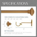 Elrene Home Fashions Florence Single Curtain Rod with Stacked Square Finials, 1" Diameter, (Soft Gold), (48X86)