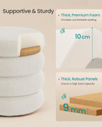 SONGMICS Vanity Stool, Round Ottoman with Storage, Upholstered Foot Stool, Removable Lid, for Living Room, Bedroom, Easy Assembly, 16.9 x 16.9 x 18.5 Inches, Teddy Fleece, White ULOM015WD01