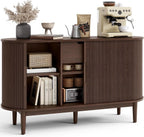 LINSY Home 55" Sideboard Buffet Cabinet,Tambour Sliding Doors & Drawer | Vintage Walnut Fluted Coffee Bar Cabinet with Storage, Mid Century Modern Wood Storage Buffet Table for Kitchen, Living Room