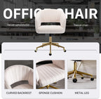 Home Office Chair Swivel Velvet Desk Chair Accent Armchair Upholstered Modern Tufted Chairs with Gold Base for Girls Women Ergonomic Study Seat Computer Task Stools for Living Room(Cream)