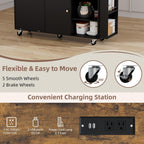 60" Kitchen Island with Folding Drop Leaf & Power Outlet-Rolling Kitchen Island with Spice Rack,Towel Rack, 2 Drawers-Island Table for Kitchen with Trash Storage Cabinet,Black