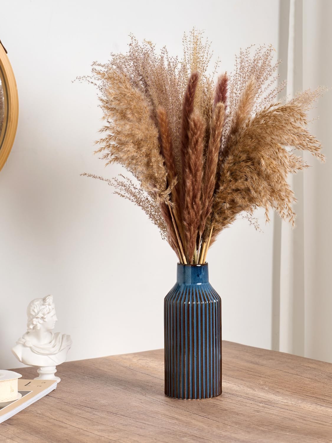STHIE 8 Inches Ceramic Flower Vase, Blue Vases for Centerpieces | Flambé Reactive Glaze,Minimalist Modern Home Decor, Pampas Grass Vase for Table, Fireplace, Shelf, Mantel, Entryway