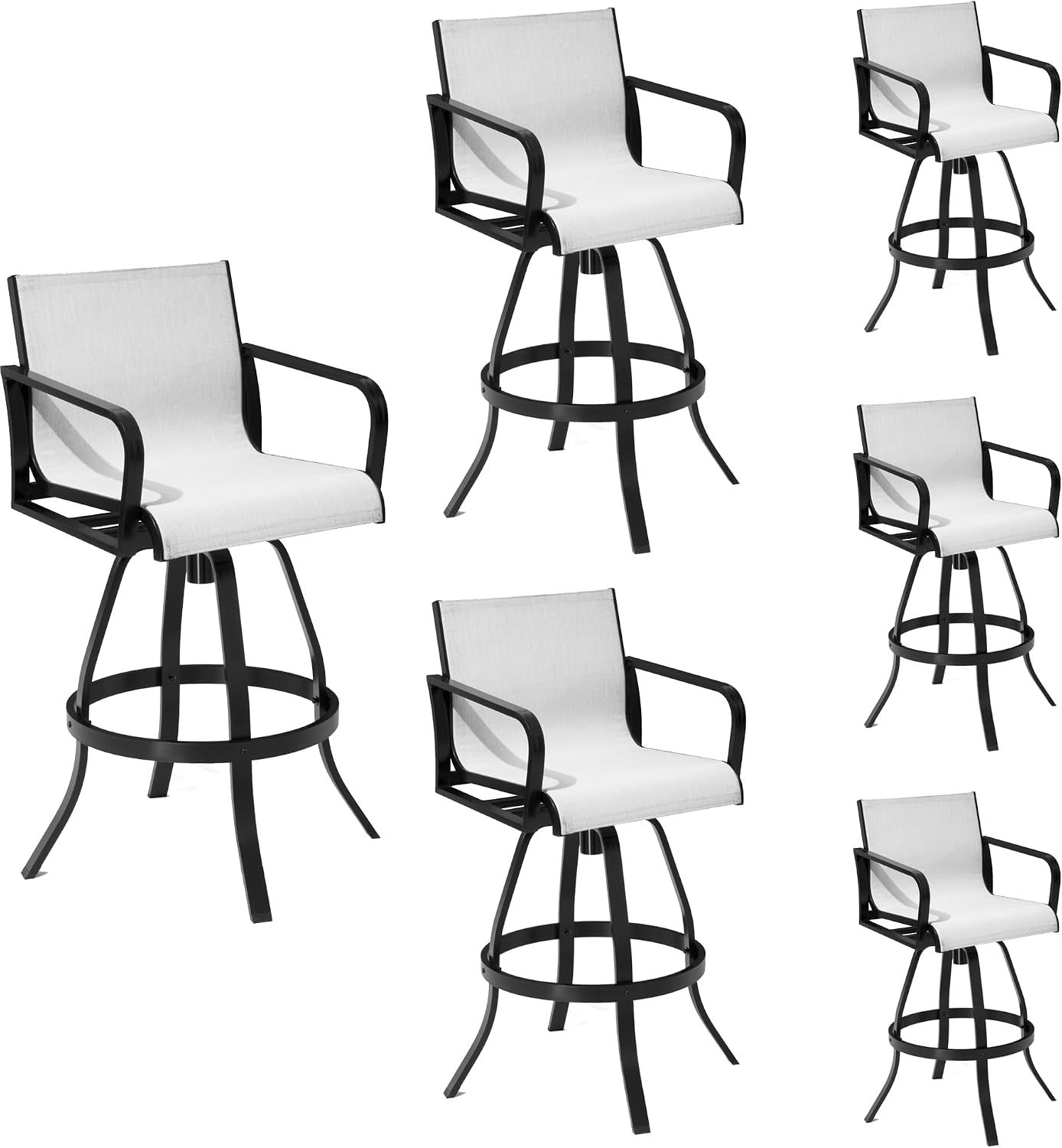 Pellebant 30" Outdoor Bar Stools 6 Pcs, Swivel Bar Height Chairs with Sunbrella Fabric & Aluminum Frame, Rust-Proof Patio Barstools for Outside, Augustine Oyster