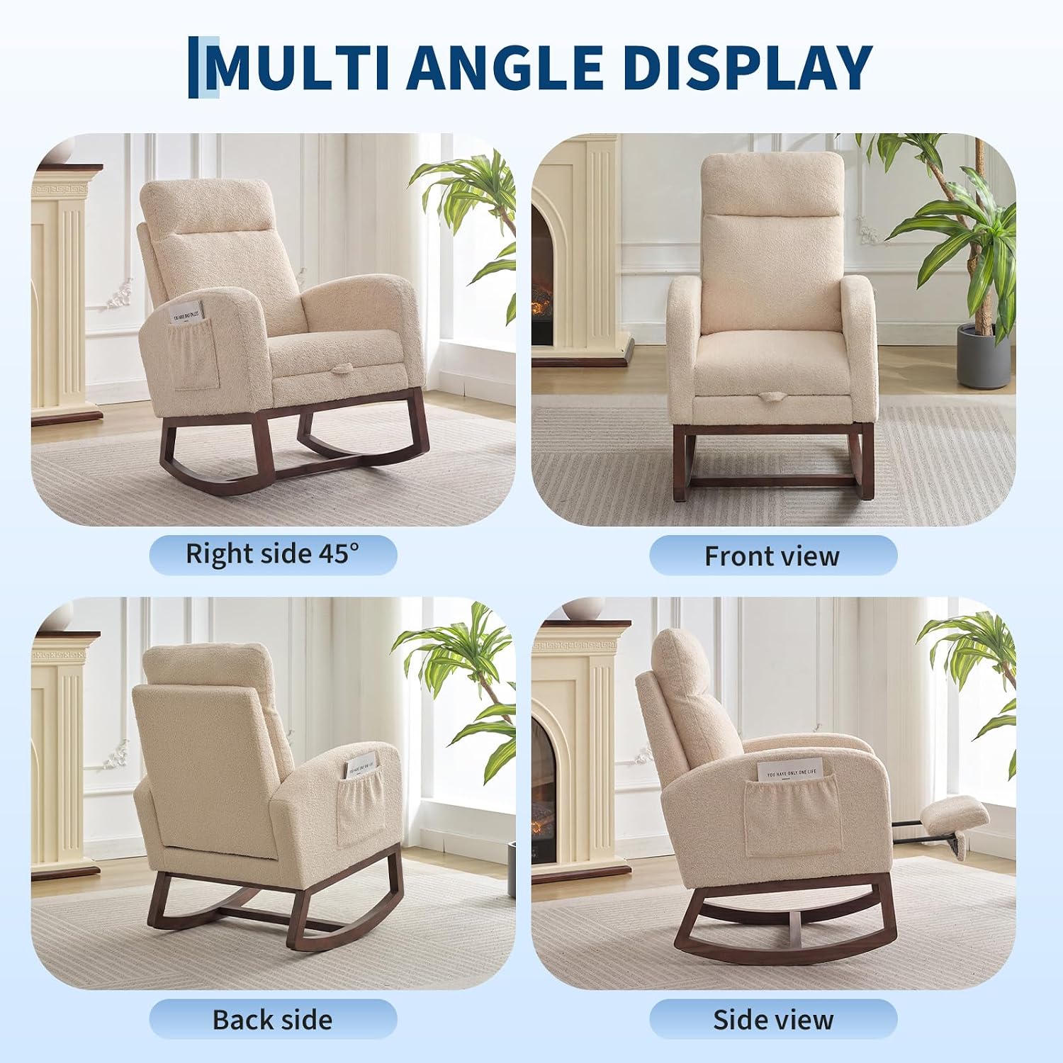 Garvee Nursery Rocking Chair with Adjustable Footrest & Side Pocket
