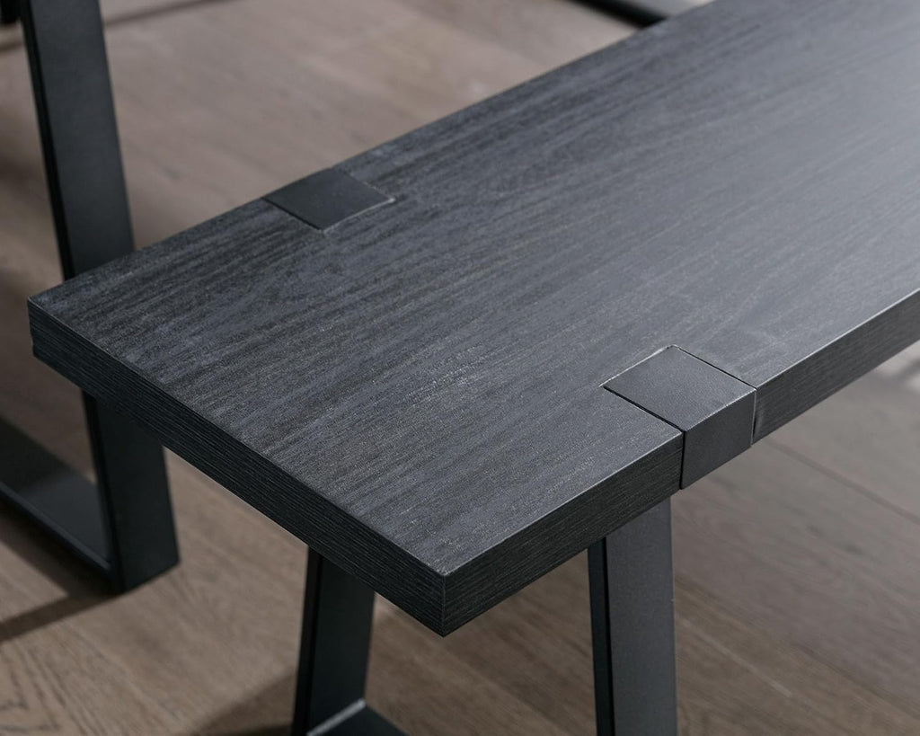 VESCASA 60" Wood Dining Bench with Black Metal Legs for Dining Room, Kitchen, Black
