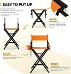 OmySalon Director's Chair 31" Height Folding Portable w/Storage Pouch & Footrest, Makeup Artist Chair for Salon, Events, Mobile, 250lb Capacity, Black Wood Frame & Orange Canvas Seat
