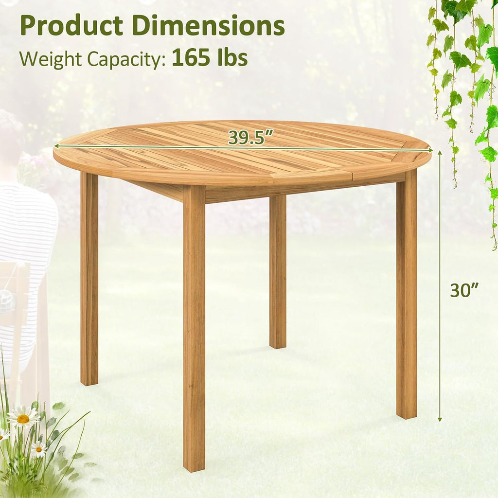 Tangkula 39.5" Round Outdoor Dining Table for 4, Acacia Wood 4-Person Large Patio Dining Table, Farmhouse Indoor Outdoor Dining Furniture for Deck, Garden, Poolside & Backyard