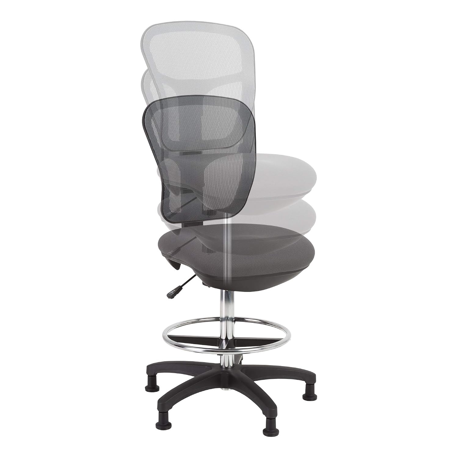 Norwood Commercial Furniture Adjustable-Height Office Mesh Drafting Chair with Chrome Footrest Ring & Optional Arms