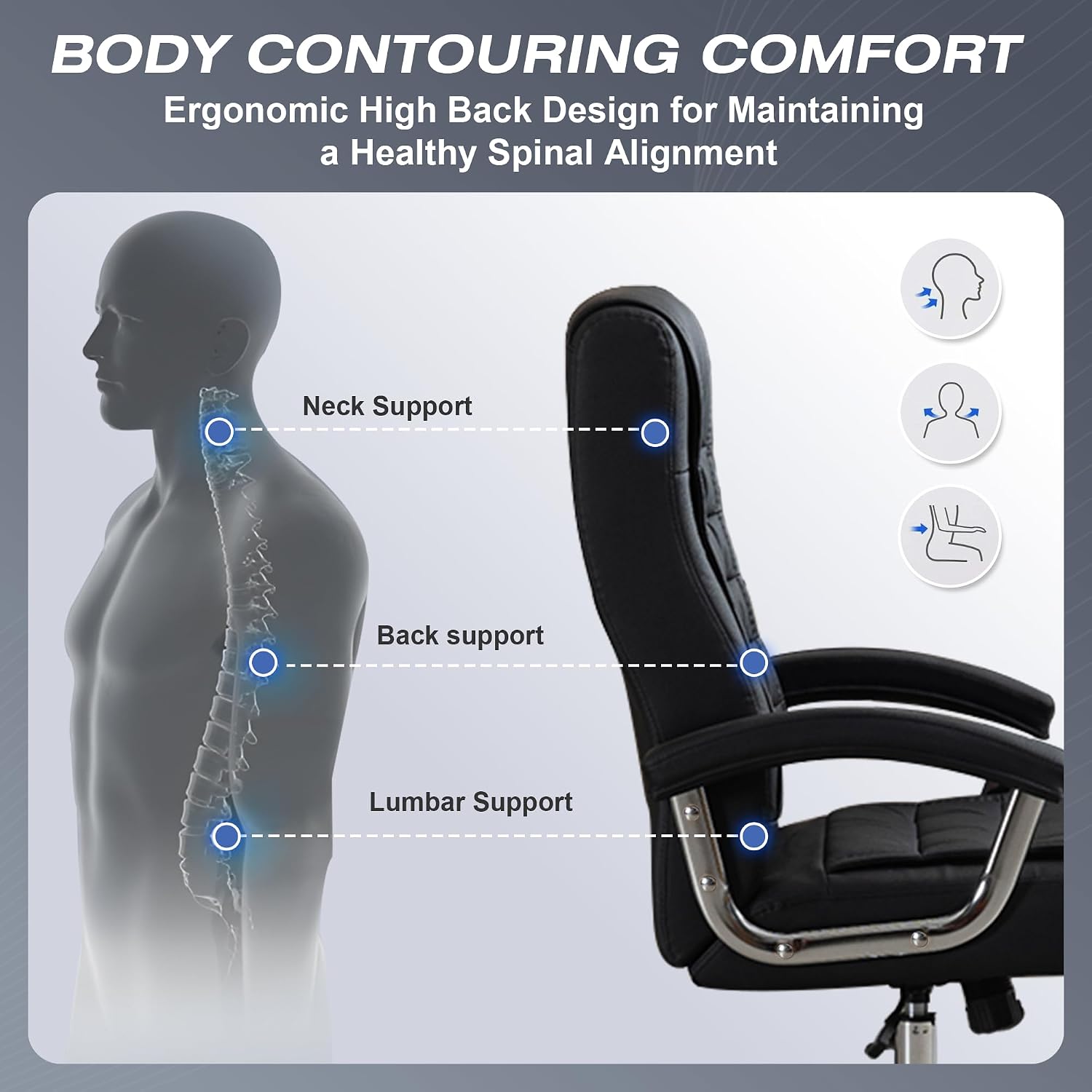Executive Office Chair Adjustable Leather Chair, High Back Swivel Office Desk Chair with Padded, Armrest 350lbs Load-Bearing Spring Seat Computer Desk Chair for Home Office, Black