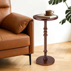 Round Side Table for Small Spaces, Drink Table with Oak Wood Pedestal Base, Modern Accent End Table or Nightstand for Living Room, Bedroom, Office, and Corners, Tool-Free Assembly, Brown