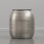 SIMPLIHOME Griffen Metal Storage Accent Table - 19 inch Wide Solid Metal Round Drum Side Table in Antique Nickel, Industrial End Table for Living Room with Hidden Storage Space, Assembled