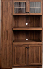 Farmhouse Kitchen Pantry Cabinet with Pull-Out Shelves, 4-Door Storage Organizer for Kitchen & Dining Room