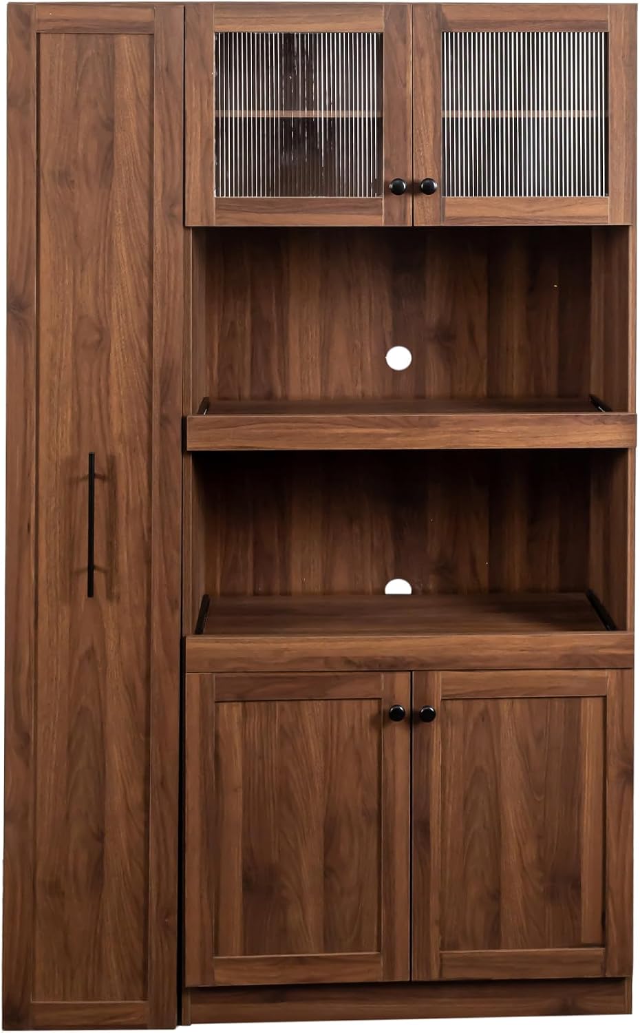 Farmhouse Kitchen Pantry Cabinet with Multi-Functional Pull-Out Shelves - 4 Doors, Multi-Tier Storage, Perfect for Kitchen & Dining Room