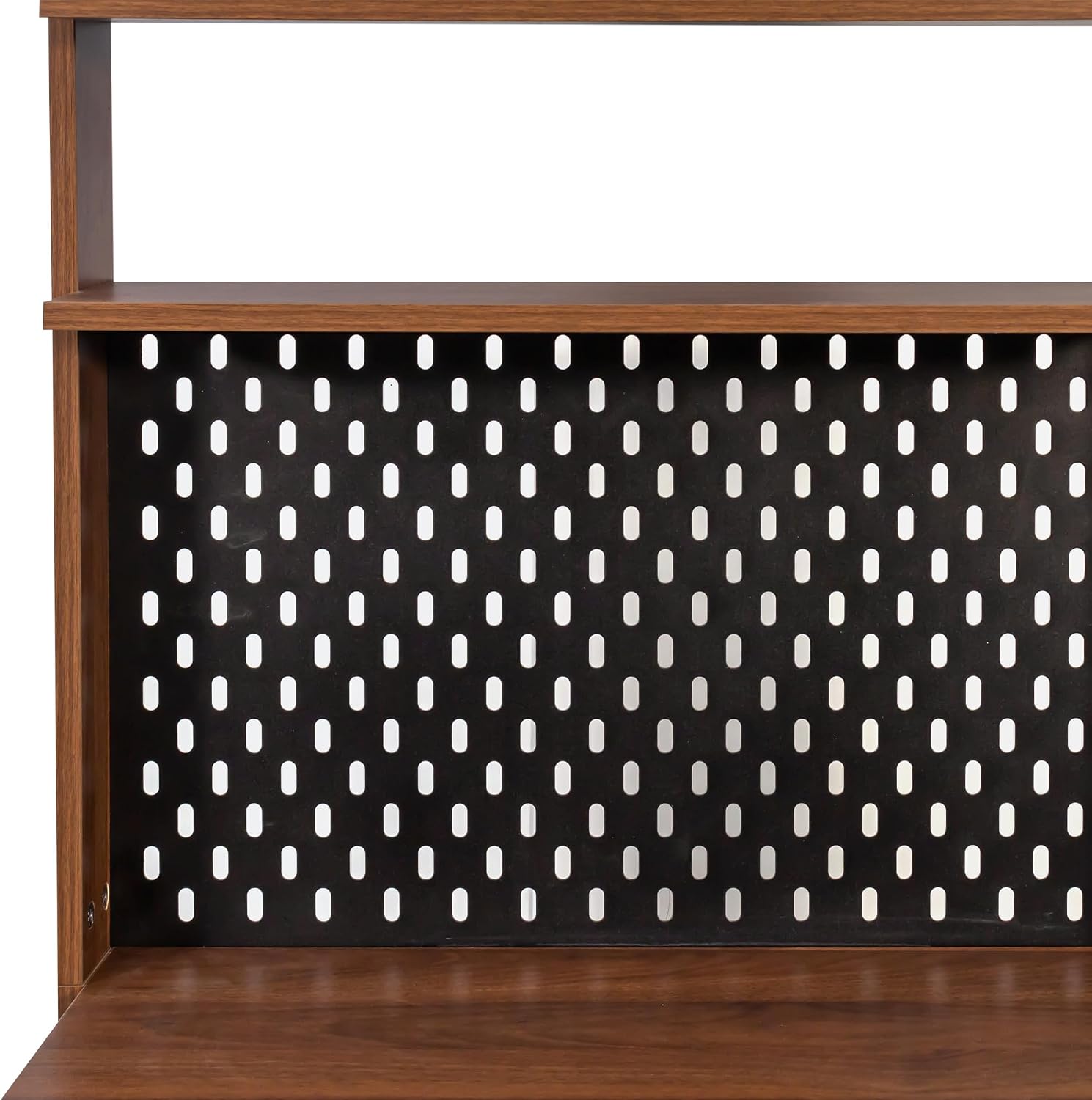 71" Kitchen Hutch Cabinet with Storage Pantry Storage Cabinet with Striped Glass Doors, Pegboard, Open Shelf and Countertop, Cupboard for Kitchen Dining Room, Walnut