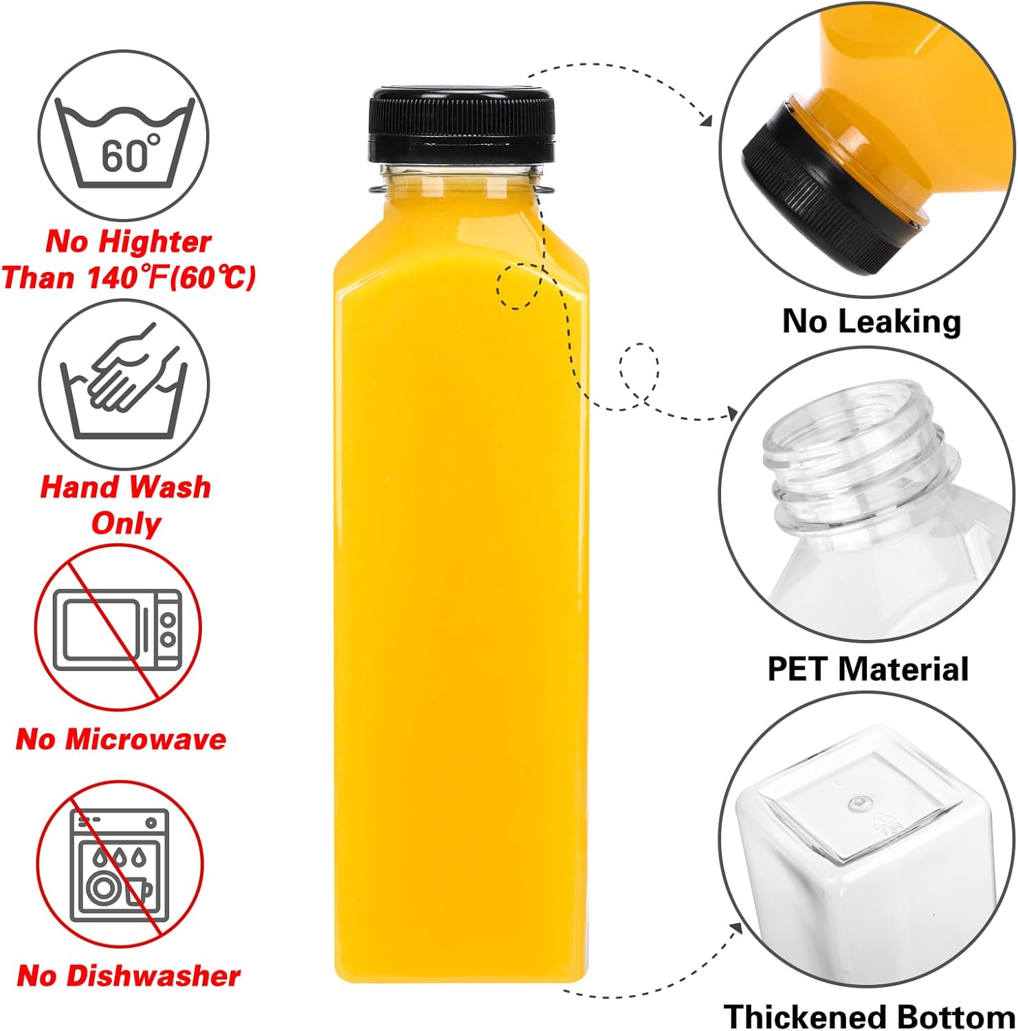 Moretoes 200pcs 16oz Plastic Juice Bottles with Caps, Clear Empty Reusable Water Bottles, Disposable Beverage Containers Bulk for Juicing Smoothies Turmeric Juice Milk and Other Beverages