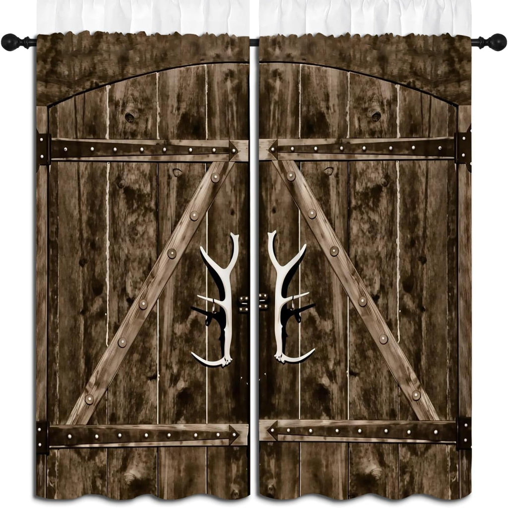 Rustic Wooden Barn Door Boy Girls Blackout Curtains, Brown Wood Door Farmhouse Village Rural Retro, 2 Panel Rod Pocket Thermal Insulated Drapes for Bedroom LivingKids Room Deco 42x45 inch