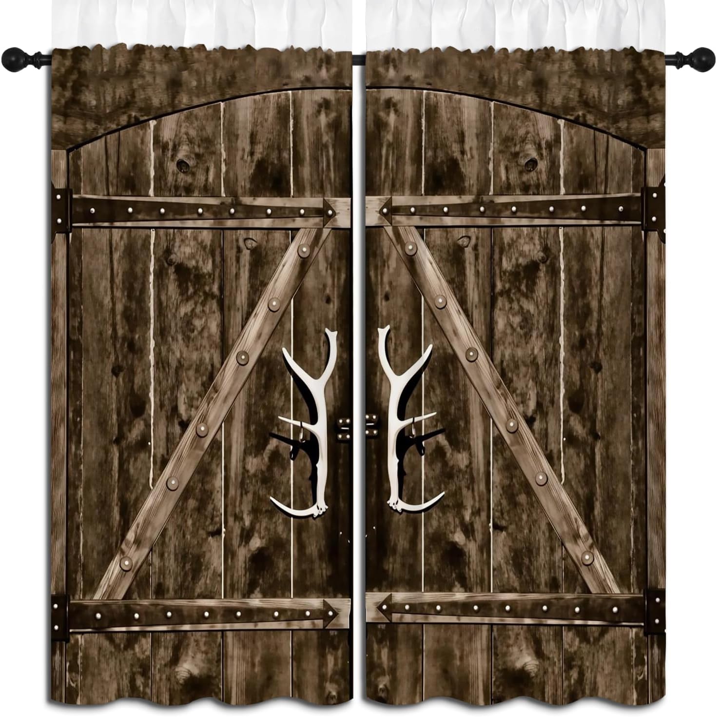 Rustic Wooden Barn Door Boy Girls Blackout Curtains, Brown Wood Door Farmhouse Village Rural Retro, 2 Panel Rod Pocket Thermal Insulated Drapes for Bedroom LivingKids Room Deco 42x45 inch
