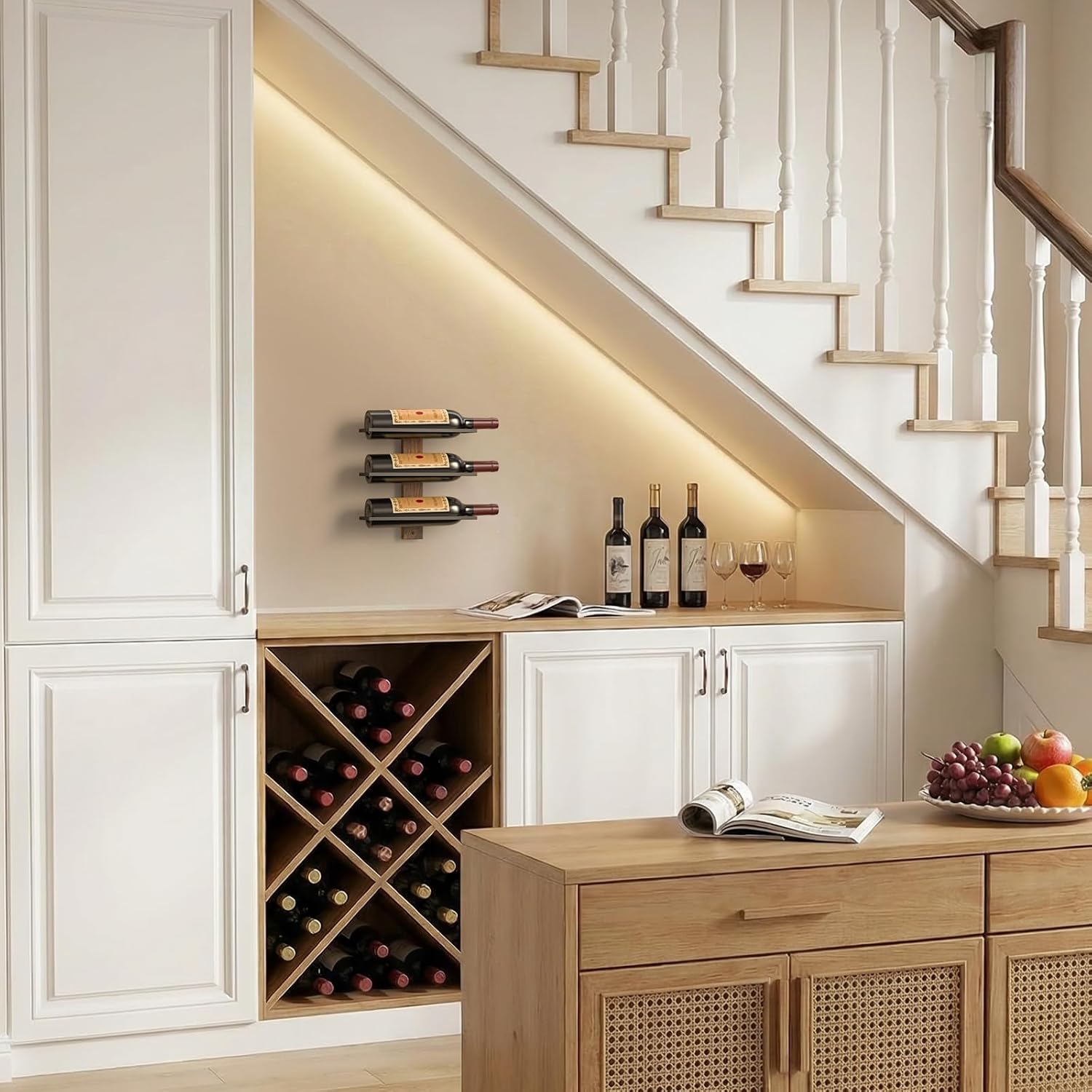 B4Life Wall Mounted Wine Rack for 3 Bottles Wood & Metal Storage | Small Space And Apartments Wine Selection, Newcomers, Dress Up A Blank Wall,Wine Rack Small,Wall Mounted Bar