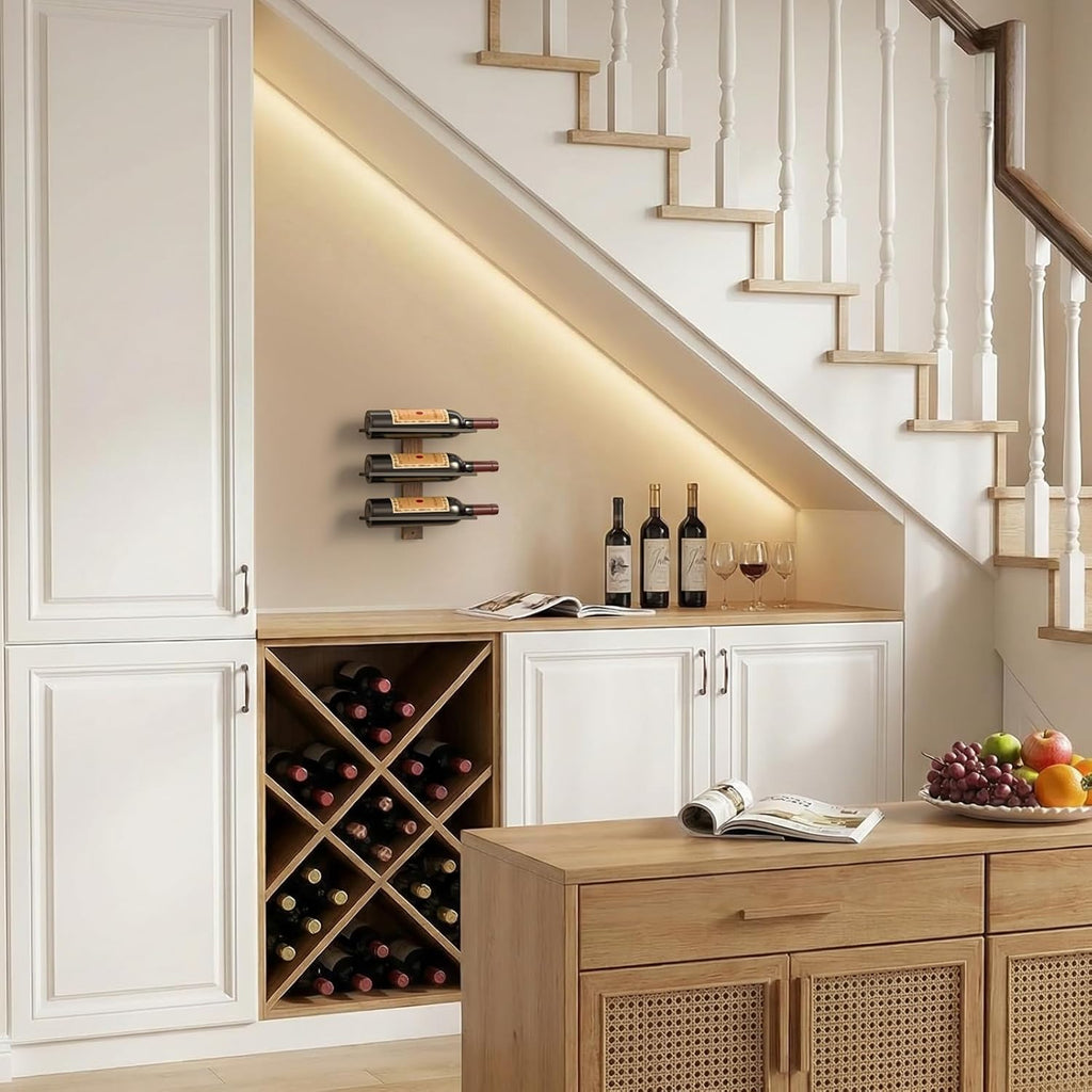 B4Life Wall Mounted Wine Rack for 3 Bottles Wood & Metal Storage | Small Space And Apartments Wine Selection, Newcomers, Dress Up A Blank Wall,Wine Rack Small,Wall Mounted Bar