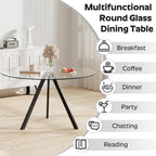 Round Dining Table for 4, 47" Modern Glass Dining Table, Leisure Coffee Table, Kitchen Circle Dinner Table, Saving Space(Black)