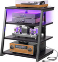 Armocity 4-Tier AV Media Stand with Power Strips, Stereo Stand with LED Lights, Rack Audio Tower with Adjustable Shelves, Small Entertainment Center, 30'', Black Ebony