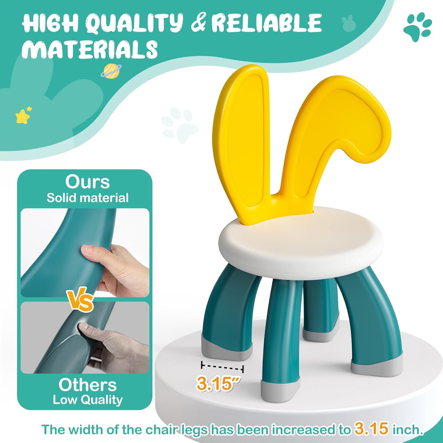 OCATO 2 Pcs Plastic Toddler Chairs: Kids Chairs for Table Toddler Stool Indoor Outdoor Camping Nursery Playroom Toddlers Kids Beach Chair Activity Rabbit Chair 3 4 5 6 Year Old Boy Girl Birthday Gift