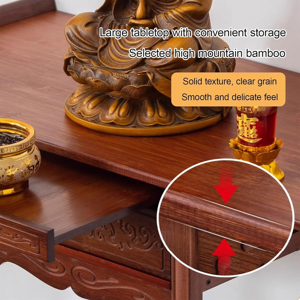 Personal Shrine Altar Table with Storage, Bamboo Meditation Altar Cabniat, Chinese Cabinet Offering Table Buddha Niche, for Living Room, Bedroom, Office(59cm/23.2in)